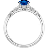14K Gold Round Lab-Grown Blue Sapphire & Natural Diamond Accented Ring - White Gold - view 2