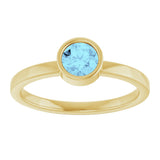 14K Gold Round Natural Aquamarine Bezel-Set Solitaire Ring - Yellow Gold - view 8