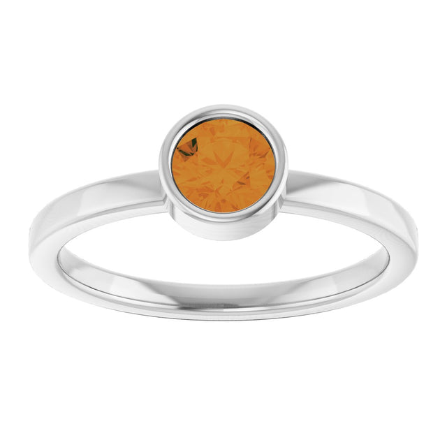 14K Gold Round Natural Citrine Bezel-Set Solitaire Ring - White Gold - view 8