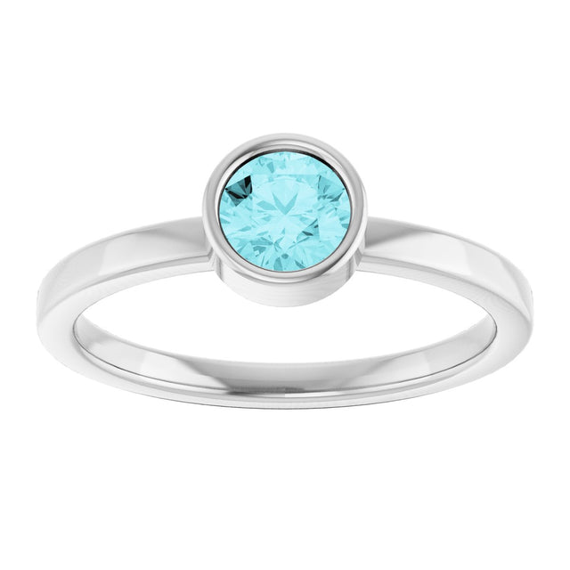 Platinum Round Natural Blue Zircon Bezel-Set Solitaire Ring - view 8