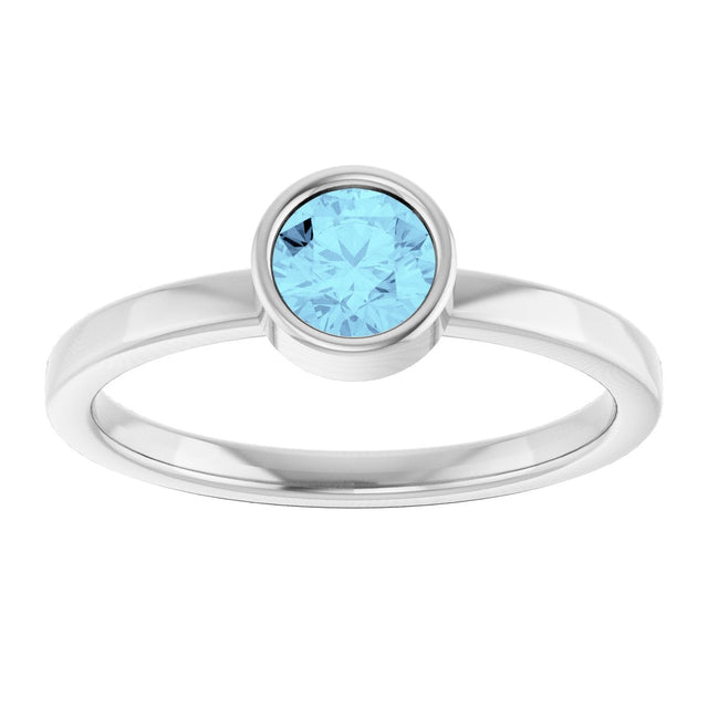 14K Gold Round Natural Aquamarine Bezel-Set Solitaire Ring - White Gold - view 8