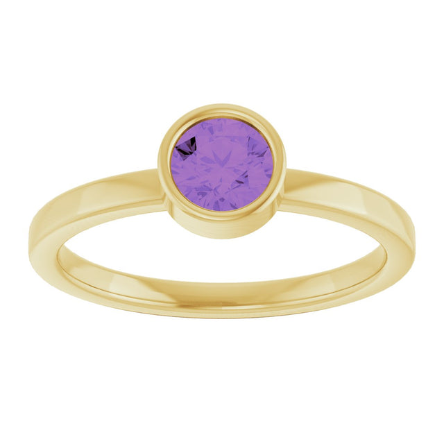 14K Gold Round Natural Amethyst Bezel-Set Solitaire Ring - Yellow Gold - view 8