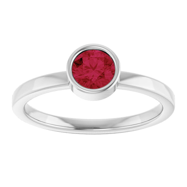 Platinum Round Lab-Grown Ruby Bezel-Set Solitaire Ring - view 8