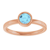 14K Gold Round Natural Aquamarine Bezel-Set Solitaire Ring - Rose Gold - view 8