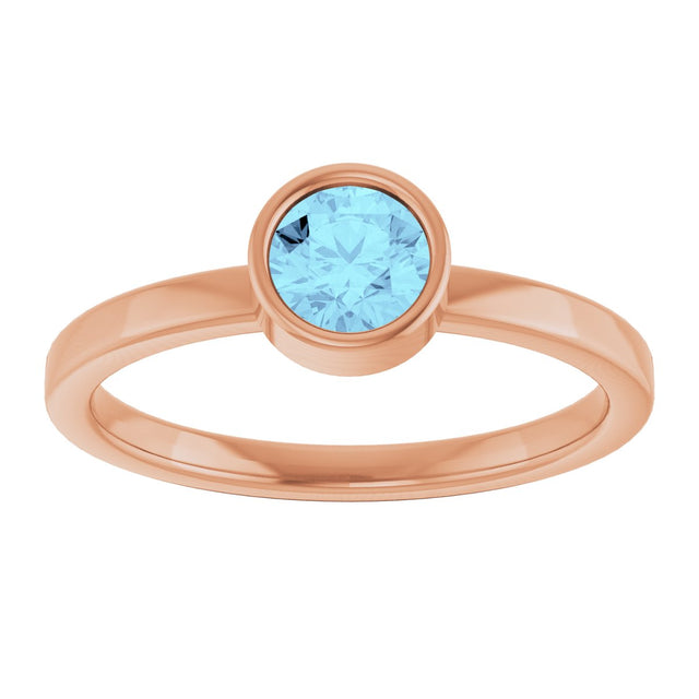 14K Gold Round Natural Aquamarine Bezel-Set Solitaire Ring - Rose Gold - view 8