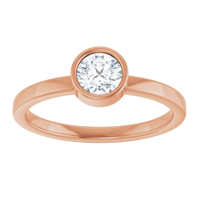 14K Gold Round Natural White Sapphire Bezel-Set Solitaire Ring - Rose Gold - view 8