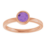 14K Gold Round Natural Amethyst Bezel-Set Solitaire Ring - Rose Gold - view 8