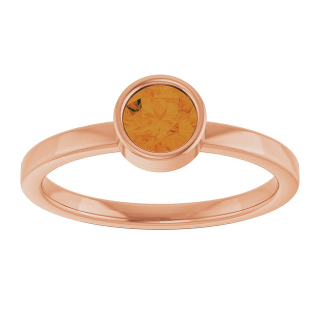 14K Gold Round Natural Citrine Bezel-Set Solitaire Ring - Rose Gold - view 8