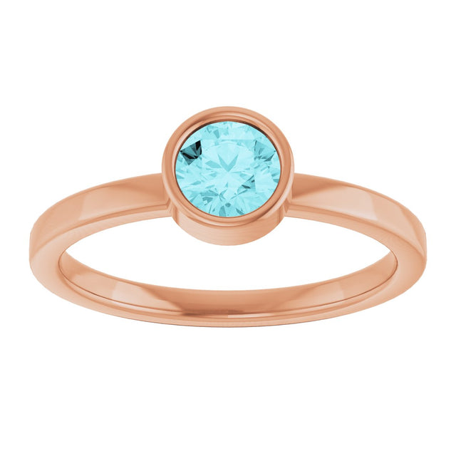 14K Gold Round Natural Blue Zircon Bezel-Set Solitaire Ring - Rose Gold - view 8