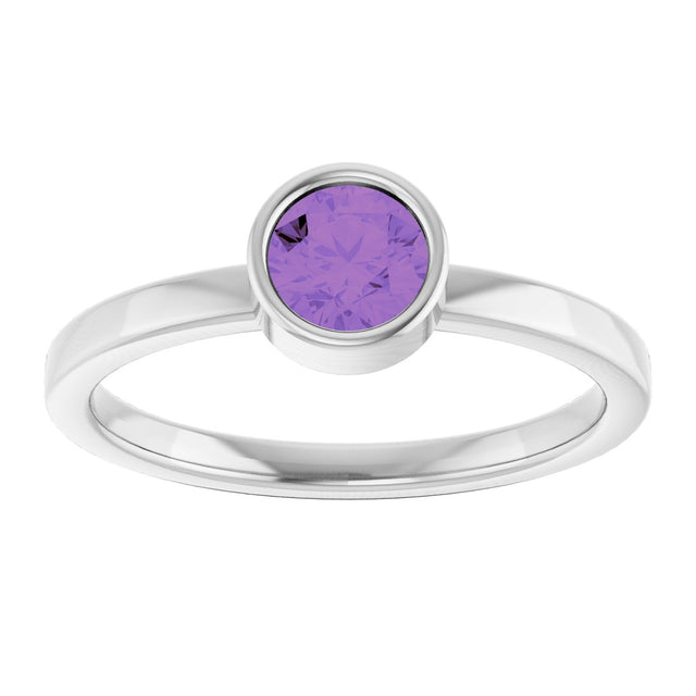 Platinum Round Natural Amethyst Bezel-Set Solitaire Ring - view 8