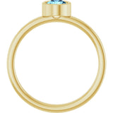 14K Gold Round Natural Aquamarine Bezel-Set Solitaire Ring - Yellow Gold - view 7