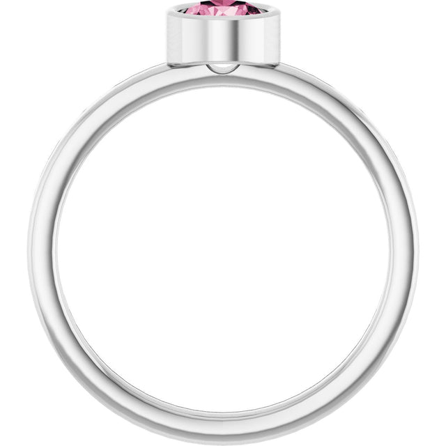 14K Gold Round Natural Pink Tourmaline Bezel-Set Solitaire Ring - White Gold - view 7