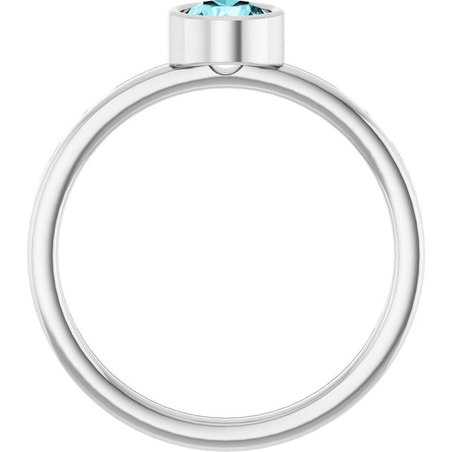 14K Gold Round Natural Blue Zircon Bezel-Set Solitaire Ring - White Gold - view 7