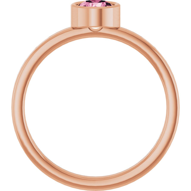 14K Gold Round Natural Pink Tourmaline Bezel-Set Solitaire Ring - Rose Gold - view 7