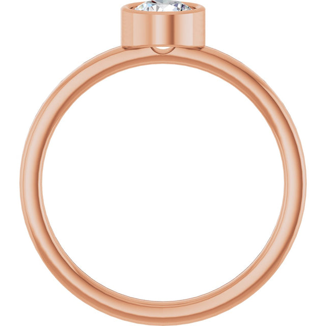 14K Gold Round Natural White Sapphire Bezel-Set Solitaire Ring - Rose Gold - view 7