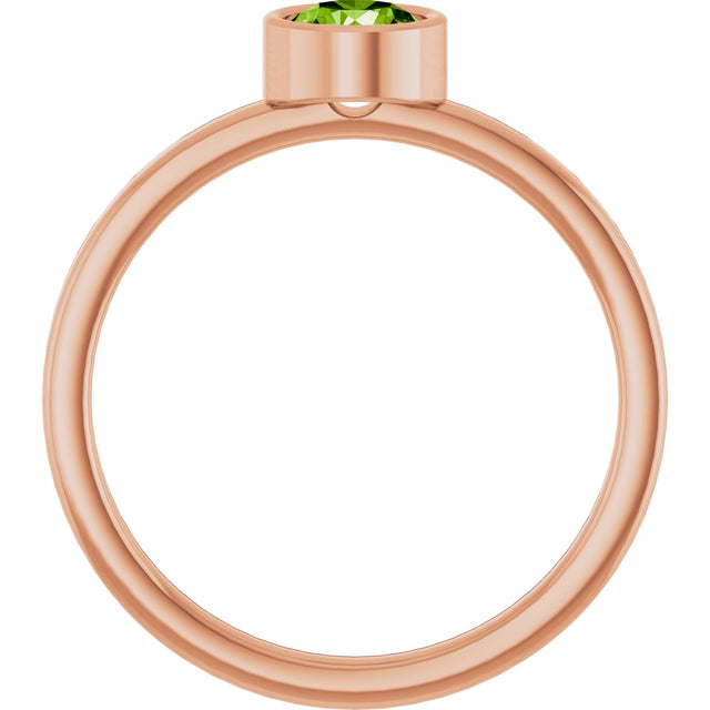 14K Gold Round Natural Peridot Bezel-Set Solitaire Ring - Rose Gold - view 7