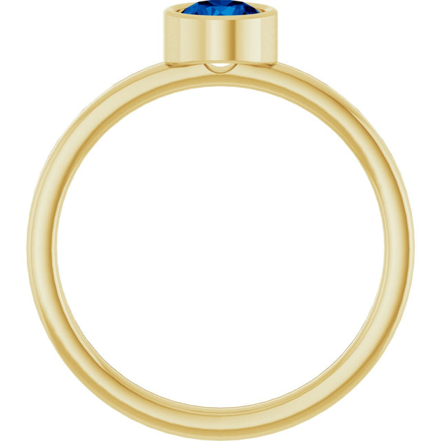 14K Gold Round Lab-Grown Blue Sapphire Bezel-Set Solitaire Ring - Yellow Gold - view 7