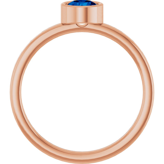 14K Gold Round Natural Blue Sapphire Bezel-Set Solitaire Ring - Rose Gold - view 7