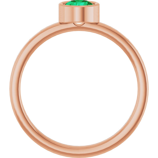14K Gold Round Lab-Grown Emerald Bezel-Set Solitaire Ring - Rose Gold - view 7