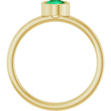 14K Gold Round Natural Emerald Bezel-Set Solitaire Ring - Yellow Gold - view 7