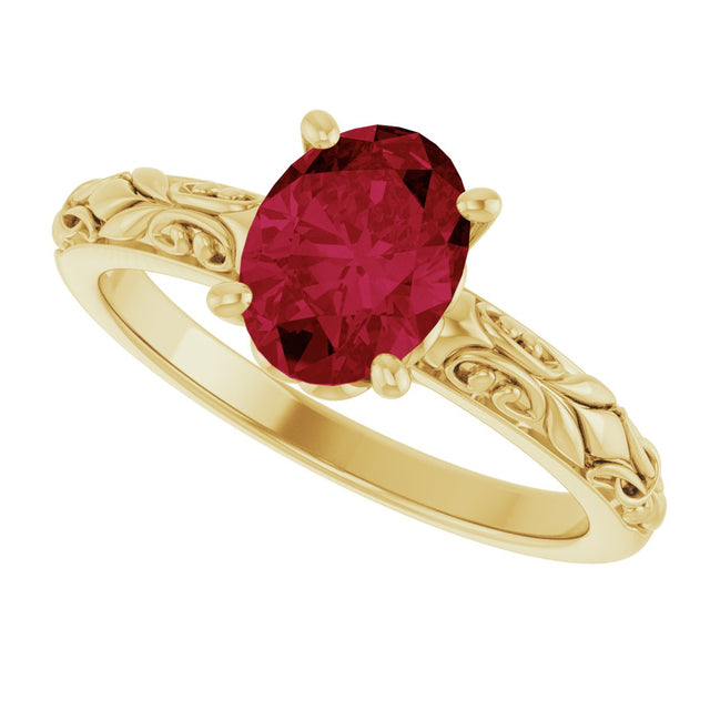 14K Gold Oval Lab-Grown Ruby Solitaire Ring – 8x6mm - view 5