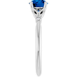 14K Gold Round Lab-Grown Blue Sapphire & Natural Diamond Accented Ring - White Gold - view 4