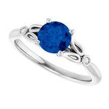 14K Gold Round Lab-Grown Blue Sapphire & Natural Diamond Accented Ring - White Gold - view 5
