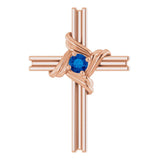 14K Gold Round Natural Blue Sapphire Accented Cross Pendant III - Rose Gold