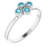 14K Gold Round Natural Aquamarine Cluster Ring - White Gold