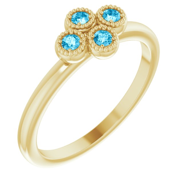 14K Gold Round Natural Aquamarine Cluster Ring - Yellow Gold