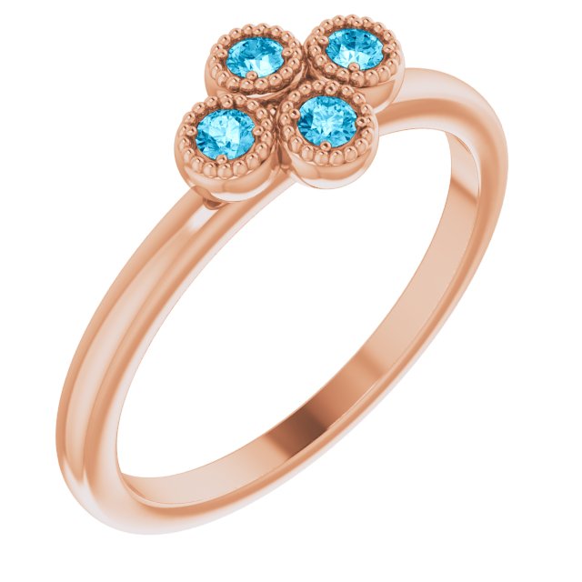 14K Gold Round Natural Aquamarine Cluster Ring - Rose Gold