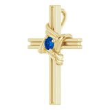 14K Gold Round Natural Blue Sapphire Accented Cross Pendant III - Yellow Gold - view 2