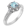 14K Gold Cushion Natural Sky Blue Topaz & Natural Diamond Vintage-Inspired Accented Ring