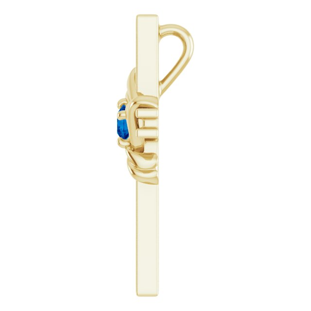 14K Gold Round Natural Blue Sapphire Accented Cross Pendant III - Yellow Gold - view 3