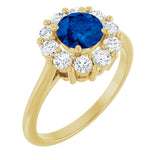 14K Gold Round Lab-Grown Blue Sapphire & Natural Diamond Halo-Style Ring – 6mm Stones - Yellow Gold