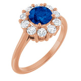 14K Gold Round Natural Blue Sapphire & Natural Diamond Halo-Style Ring – 6mm Stones - Rose Gold