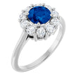 14K Gold Round Natural Blue Sapphire & Natural Diamond Halo-Style Ring – 6mm Stones - White Gold