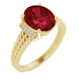 14K Gold Oval Lab-Grown Ruby & Natural Diamond Accented Ring – 10x8mm - Yellow Gold