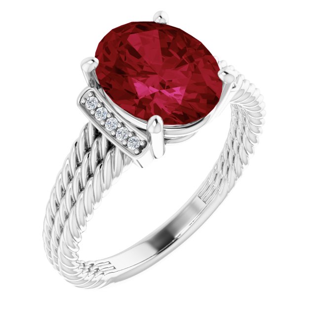 Platinum Oval Lab-Grown Ruby & Natural Diamond Accented Ring – 10x8mm