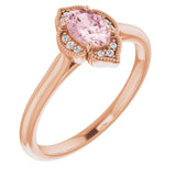 14K Gold Oval Natural Pink Morganite & Natural Diamond Accented Vintage-Inspired Ring - Rose Gold