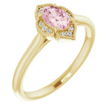 14K Gold Oval Natural Pink Morganite & Natural Diamond Accented Vintage-Inspired Ring - Yellow Gold