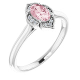 Platinum Oval Natural Pink Morganite & Natural Diamond Accented Vintage-Inspired Ring
