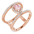 14K Gold Oval Natural Pink Morganite & Natural Diamond Negative Space Ring