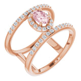 14K Gold Oval Natural Pink Morganite & Natural Diamond Negative Space Ring
