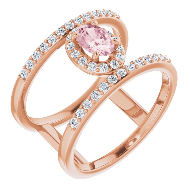 14K Gold Oval Natural Pink Morganite & Natural Diamond Negative Space Ring
