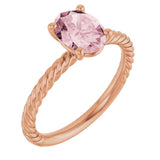14K Gold Oval Natural Pink Morganite Rope Solitaire Ring - Rose Gold