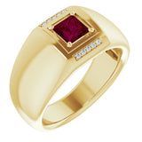 14K Gold Square Natural Mozambique Garnet & Natural Diamond Accented Ring - view 4