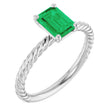 14K Gold Emerald Lab-Grown Emerald Rope Solitaire Ring - White Gold
