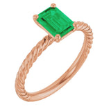 14K Gold Emerald Lab-Grown Emerald Rope Solitaire Ring - Rose Gold