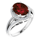 Platinum Oval Natural Mozambique Garnet & Natural Diamond Halo-Style Ring – 10x8mm